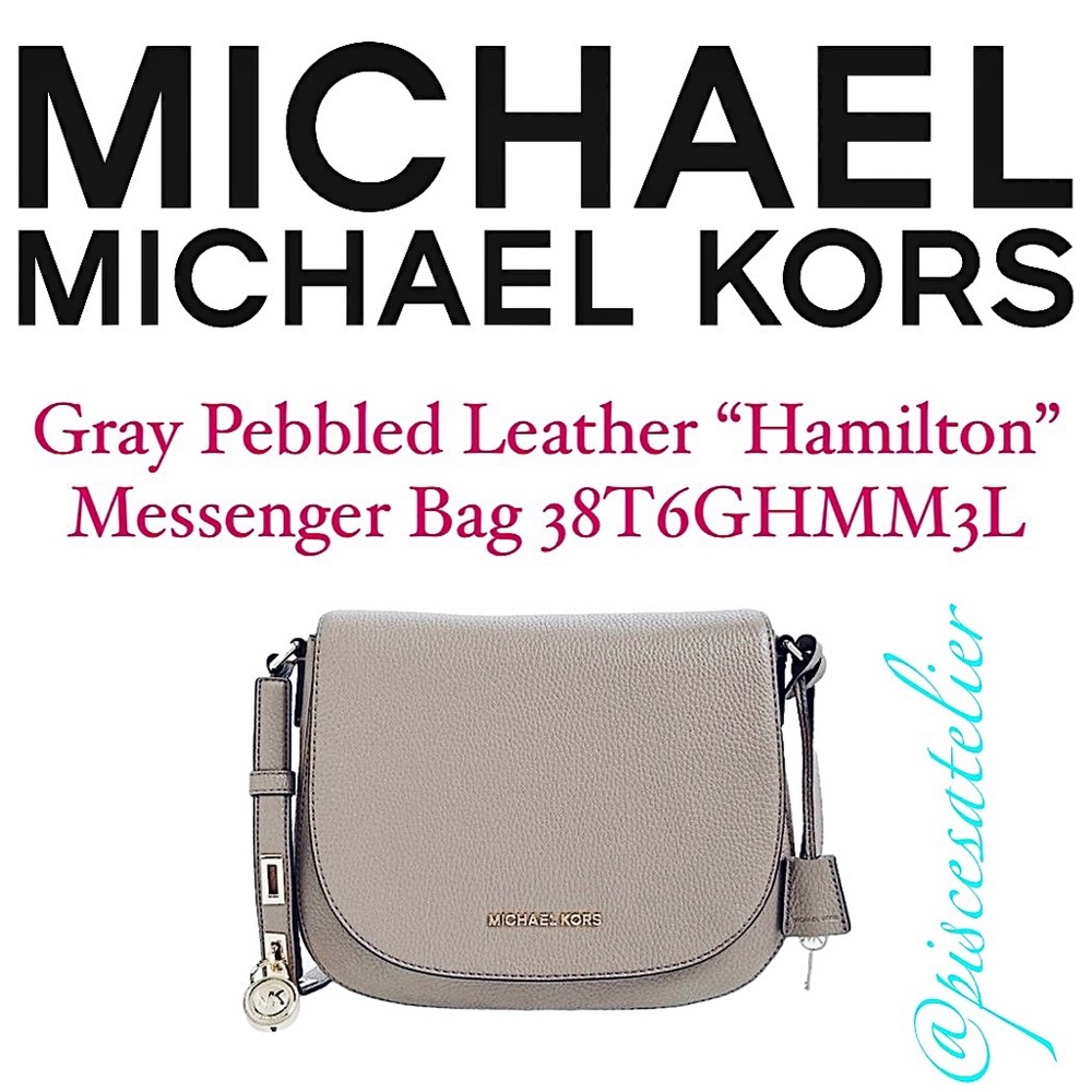 MICHAEL Michael Kors Large Gray Pebble Leather Hamilton Messenger Bag 38T6GHMM3L - Picture 1 of 13